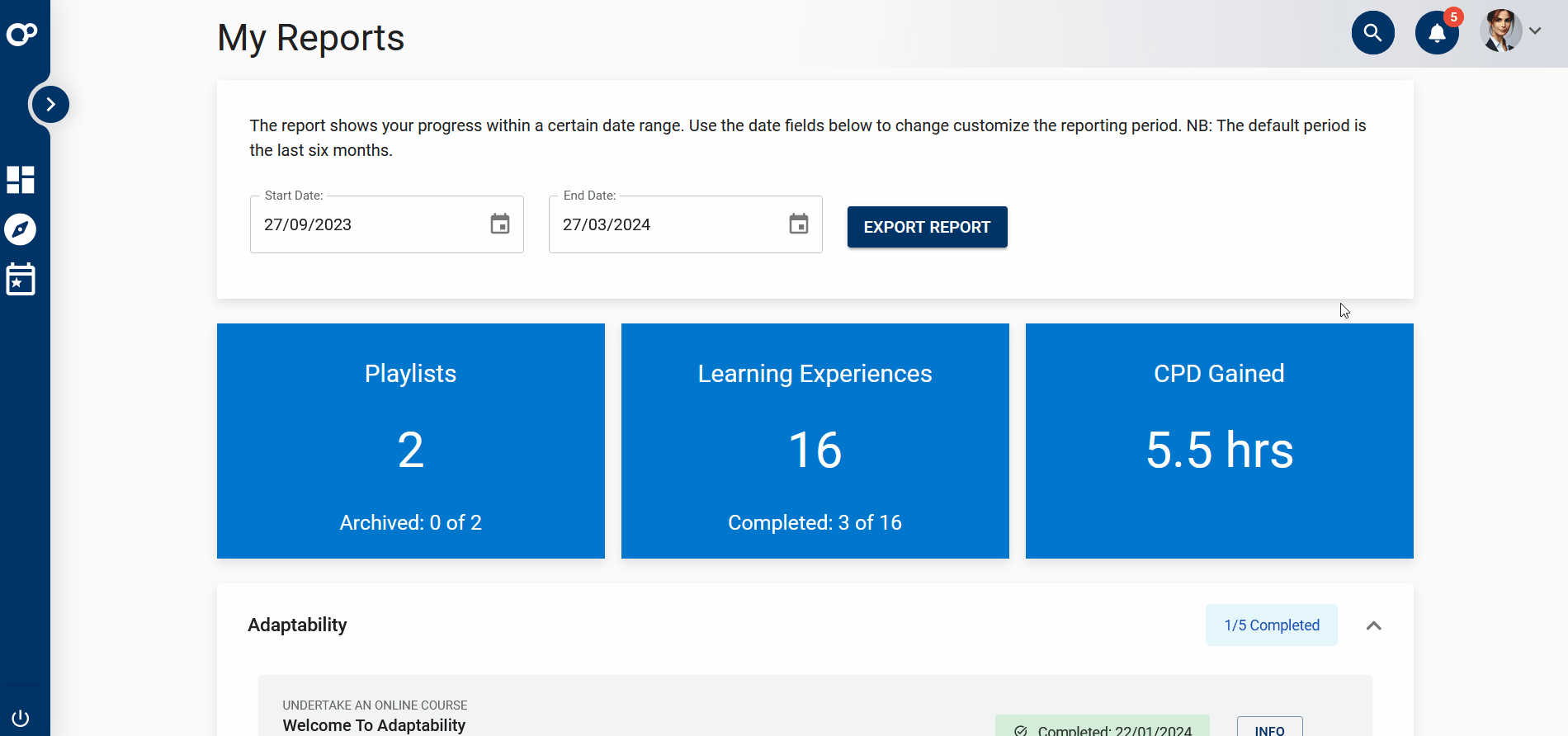 Learner -My Reports - Export.gif