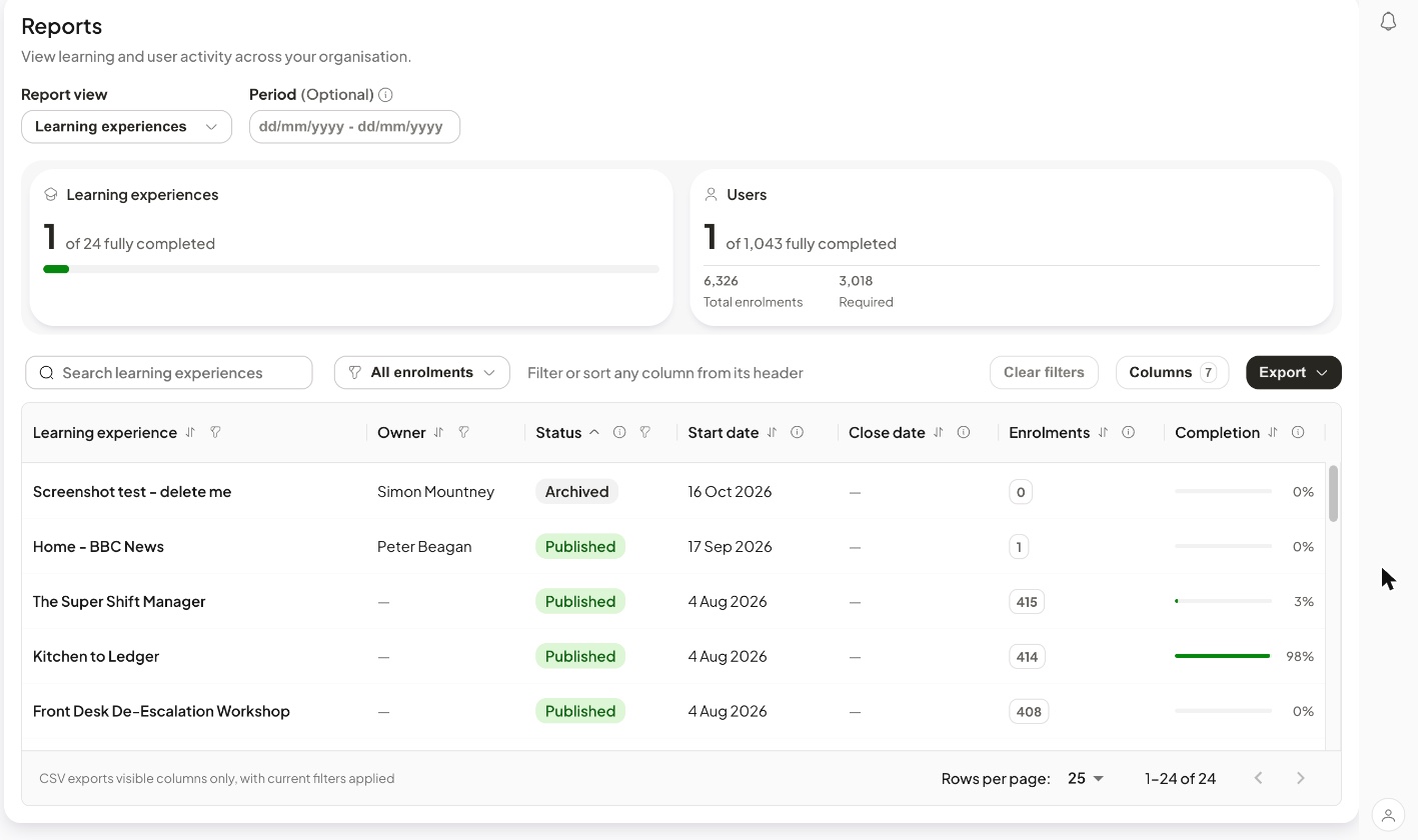 admin-reports-learning-experiences-status-sort